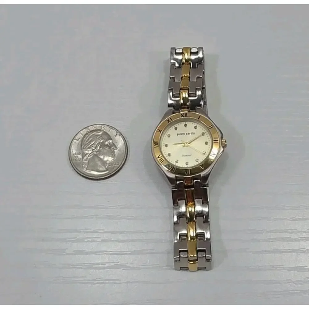 Pierre Cardin Diamond Silver & Gold Two Tone Quartz Women's Watch New Battery